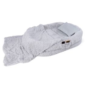 Fluffy Human Dog Bed with Soft Blanket and Plump Pillow (Color: Gray)