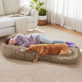 Foldable Plush Human Dog Bed (Color: Khaki)